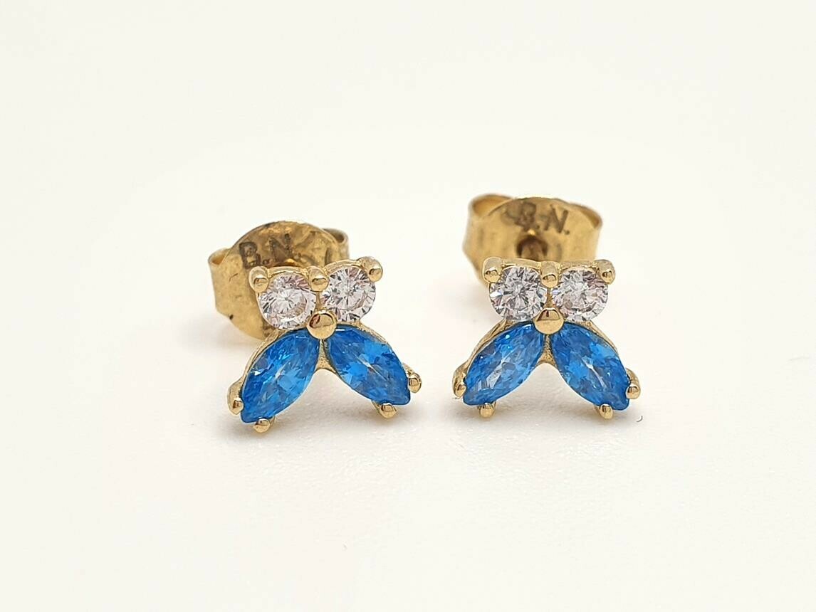 zlote-kolczyki-bialo-blekitne-kokardki-585-091g-material-15835-2