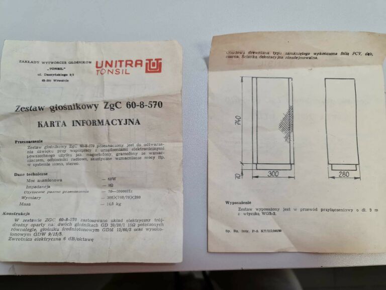 KOLUMNY GŁOŚNIKOWE UNITRA TONSIL ZGC60-8-570