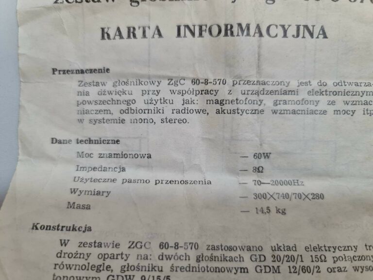 KOLUMNY GŁOŚNIKOWE UNITRA TONSIL ZGC60-8-570