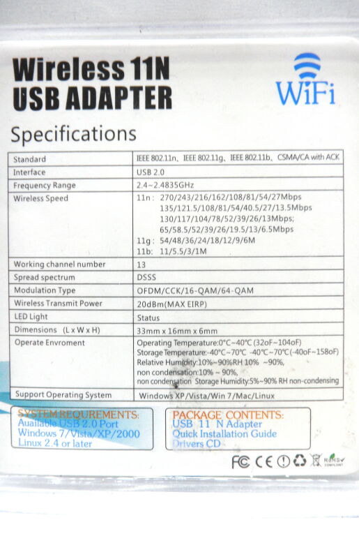 WIRELESS 11N USB ADAPTER WIFI KOMPLET