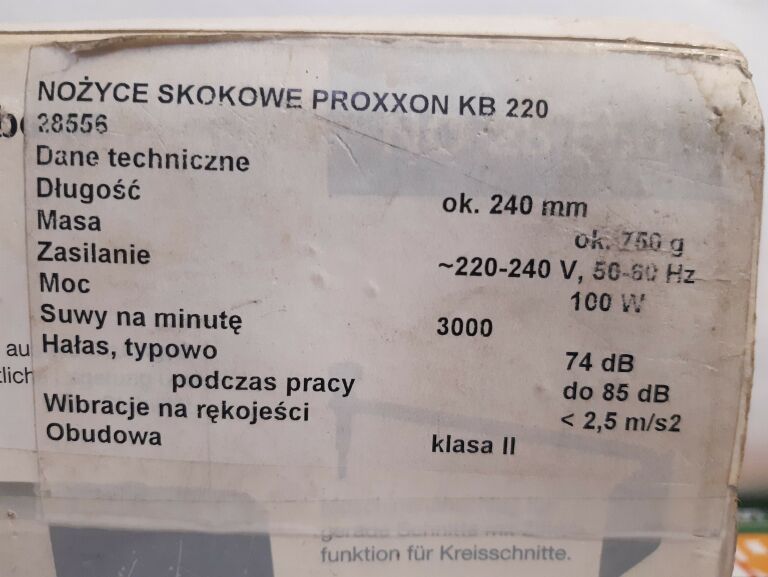 NÓŻ DO BLACHY SKOKOWY PROXXON KB220 WALIZKA