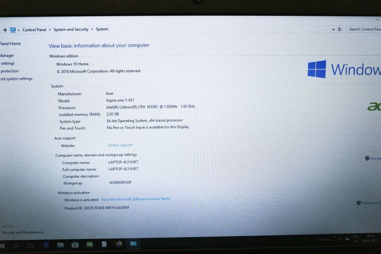 LAPTOP ACER CELERON N3060 2GB WIN10 USZKODZONY