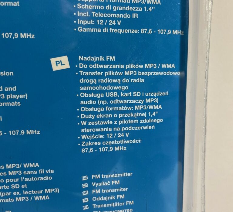 TRANSMITER FM Z PILOTEM MP3 USB SD 1,4' 12/24V