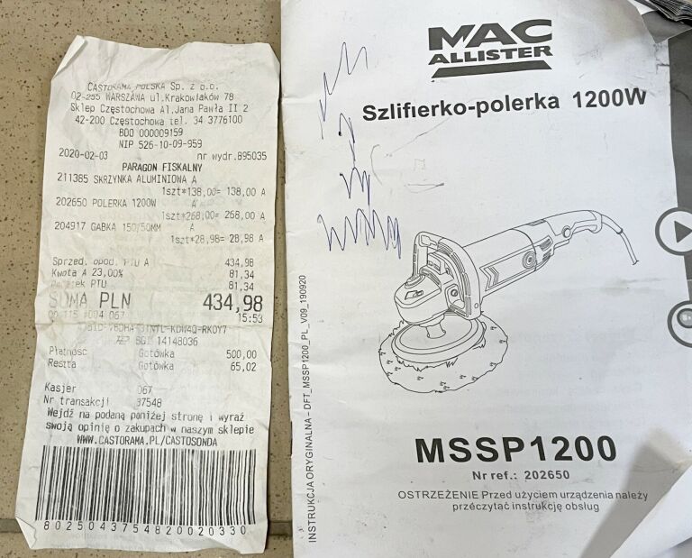 POLERKA MACALLISTER MSSP1200 1200W GWAR. 02.2022