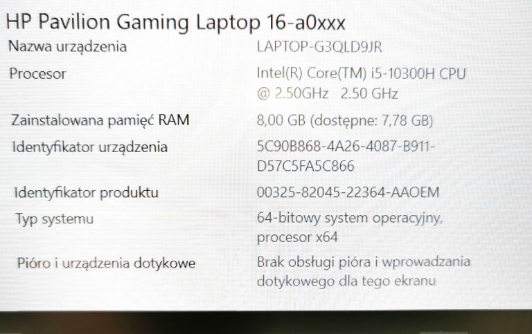 LAPTOP HP PAVILION GAMING 16-A0038NW