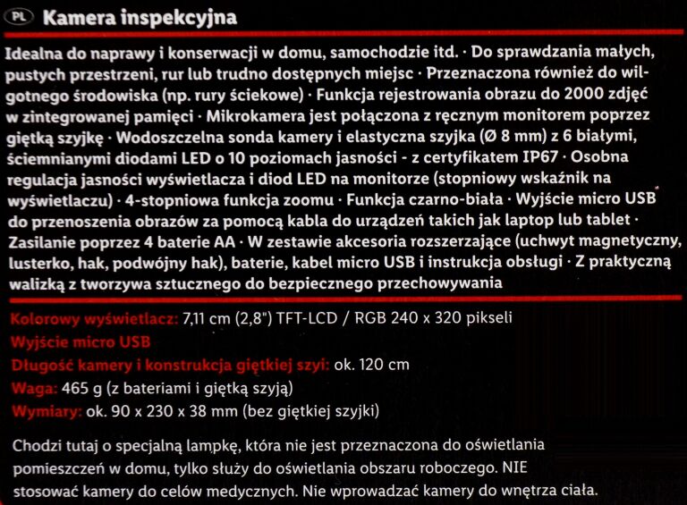 KAMERA INSPEKCYJNA PARKSIDE PKI 2.8 B1 WALIZKA