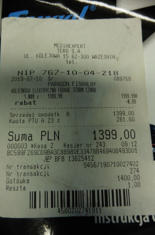 HULAJNOGA ELEKTRYCZNA FRUGAL STORM +ŁAD