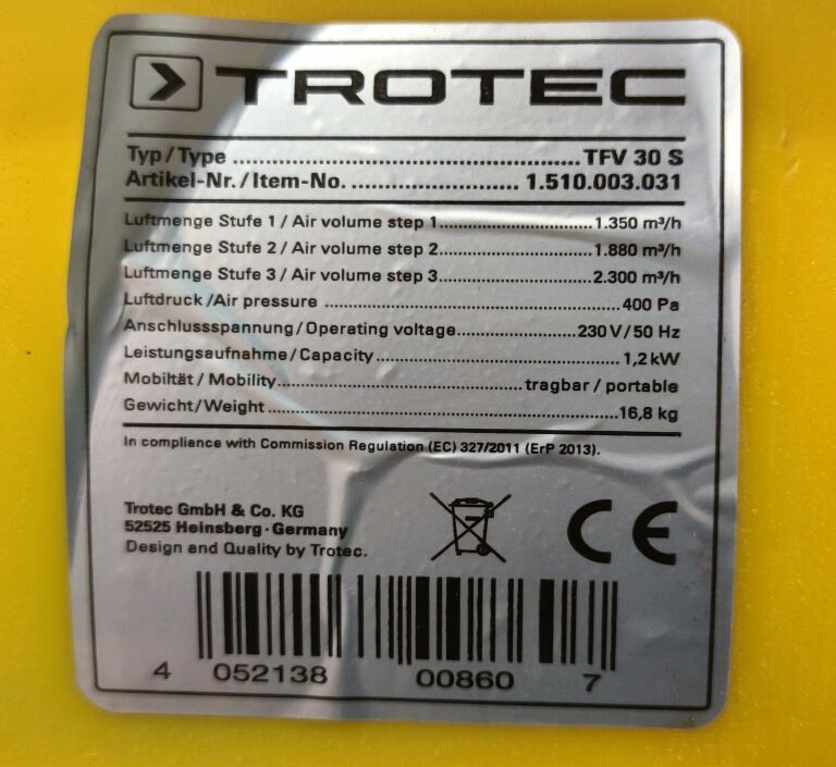 TURBOWENTYLATOR TFV 30 S - TROTEC