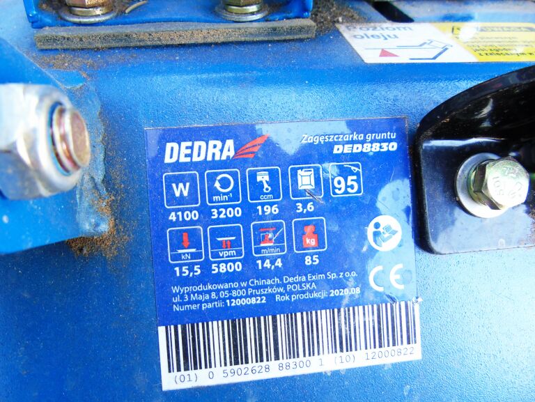 ZAGĘSZCZARKA DO GRUNTU DEDRA DE8830 88KG 5,58KM