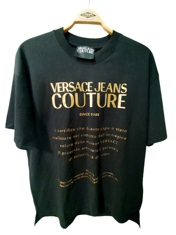 VERSACE CZARNY T-SHIRT ORYGINAŁ R. L ZŁOTE LOGO
