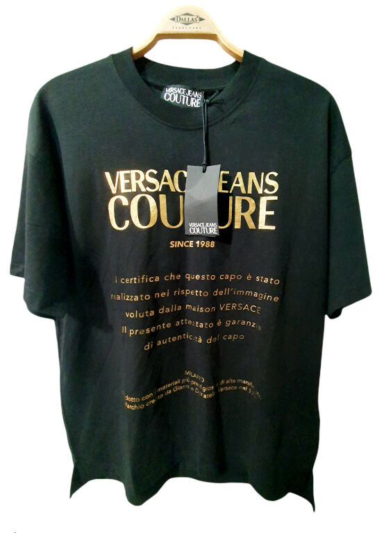 VERSACE CZARNY T-SHIRT ORYGINAŁ R. L ZŁOTE LOGO