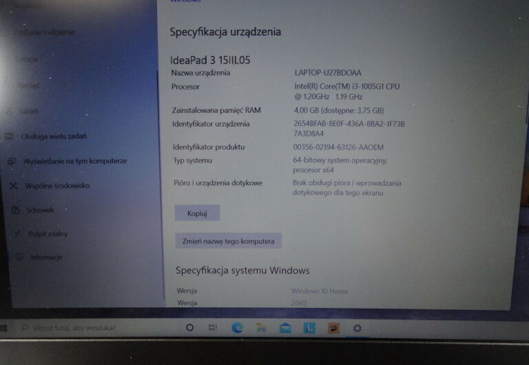 LAPTOP LENOVO IDEAPAD 3 15IIL05 ZASILACZ