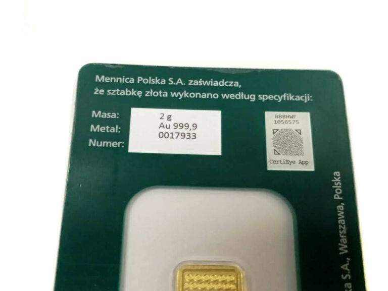 SZTABKA 2G MENNICA POLSKA PR999,9 CERTICARD