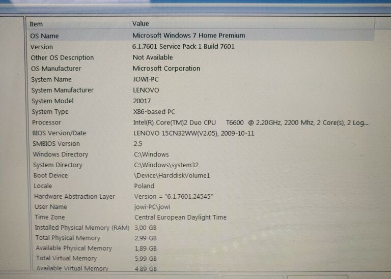 LAPTOP LENOVO IDEAPAD Y550 ANGIELSKIE MENU