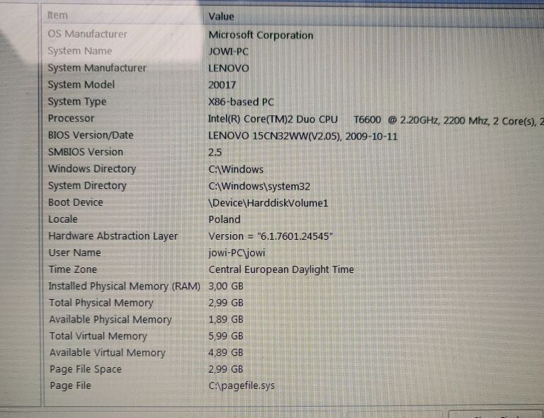 LAPTOP LENOVO IDEAPAD Y550 ANGIELSKIE MENU