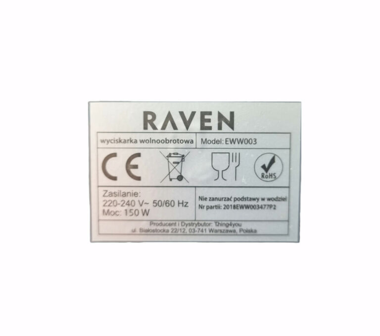 WYCISKARKA WOLNOOBROTOWA RAVEN EWW003