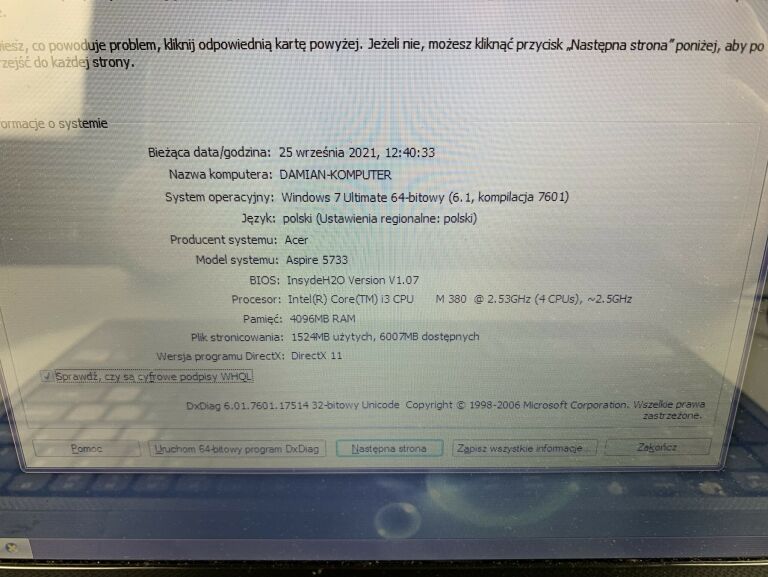 LAPTOP ACER ASPIRE 5733 4GB RAM I3 M380 80GB HDD