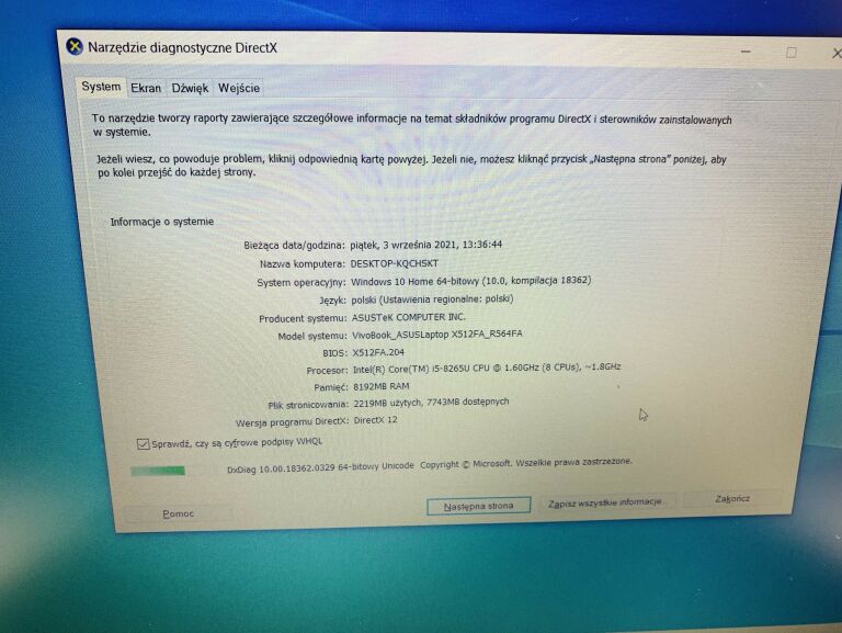 LAPTOP ASUS VIVOBOOK R564FA I5/8GB/256GB/W10