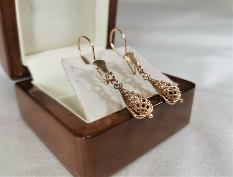 zlote-azurowe-wiszace-kolczyki-bigle-585-stan-uzywany