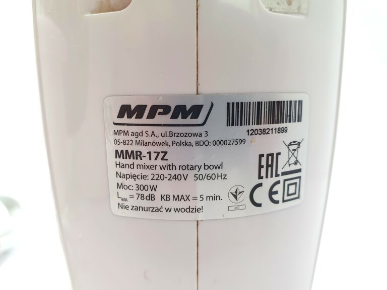 MIKSER RĘCZNY MPM MMR-17Z BIAŁY Z MISĄ TURBO