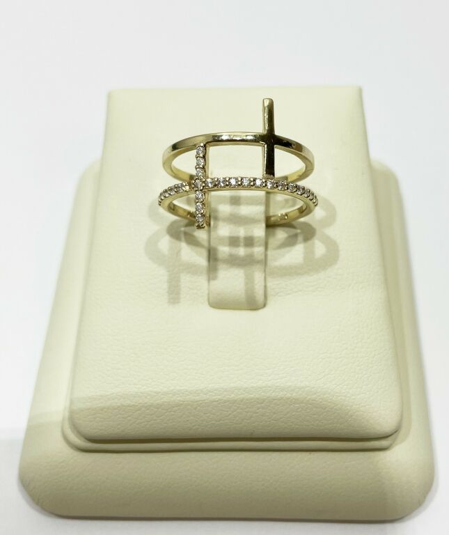 ZŁOTY PIERŚCIONEK KRZYŻE Z CYRKONIAMI 3,40G 585