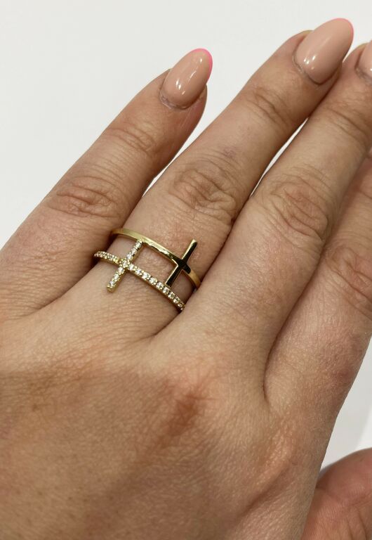 ZŁOTY PIERŚCIONEK KRZYŻE Z CYRKONIAMI 3,40G 585