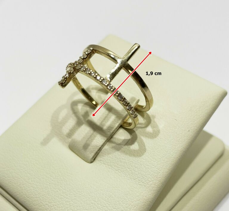 ZŁOTY PIERŚCIONEK KRZYŻE Z CYRKONIAMI 3,40G 585