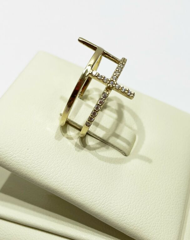 ZŁOTY PIERŚCIONEK KRZYŻE Z CYRKONIAMI 3,40G 585