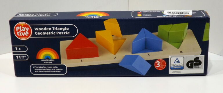 DREWNIANE PUZZLE GEOMETRYCZNE TRÓJKĄTY PLAYTIVE 1