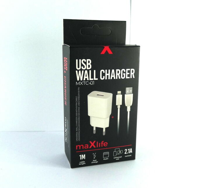 MAXLIFE ŁADOWARKA 1X USB 2,1A  + KABEL LIGHTNING