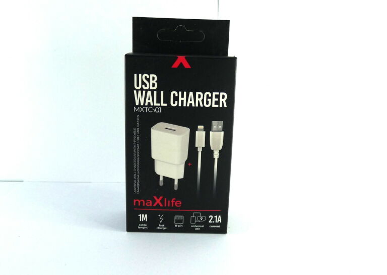 MAXLIFE ŁADOWARKA 1X USB 2,1A  + KABEL LIGHTNING