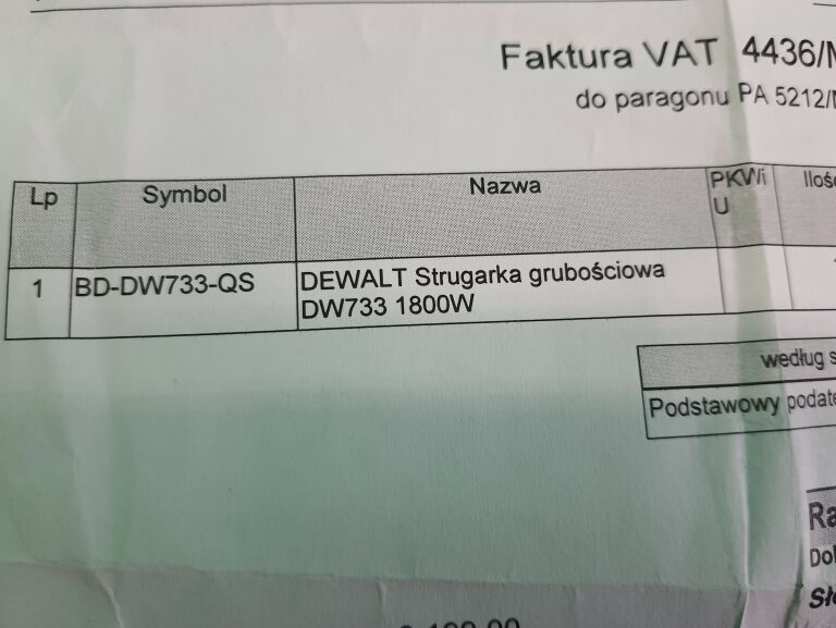 STRUGARKA GRUBOŚCIÓWKA DEWALT DW733 1800W FAKTURA