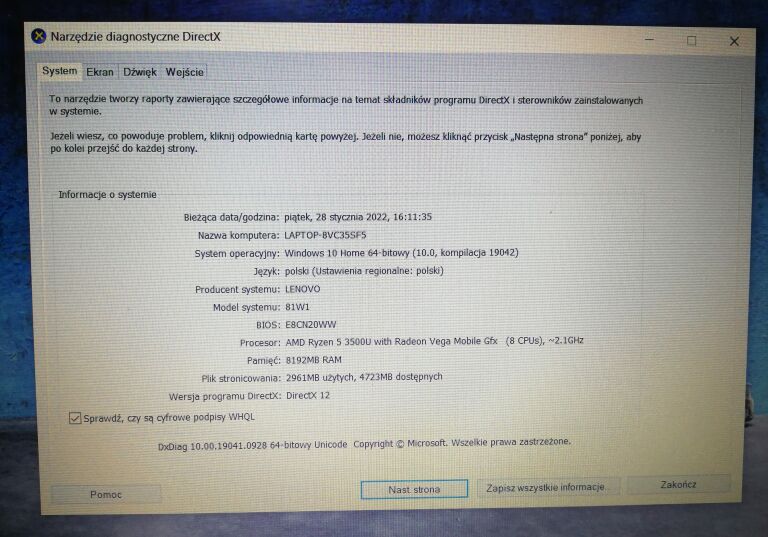 LAPTOP LENOVO 81W1 RYZEN 5 8GB RAM SSD 265 GB+PUD