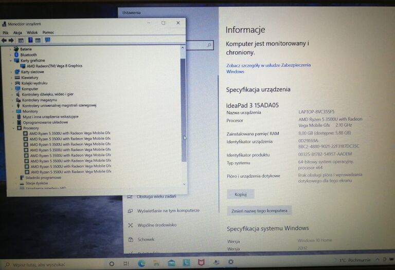 LAPTOP LENOVO 81W1 RYZEN 5 8GB RAM SSD 265 GB+PUD