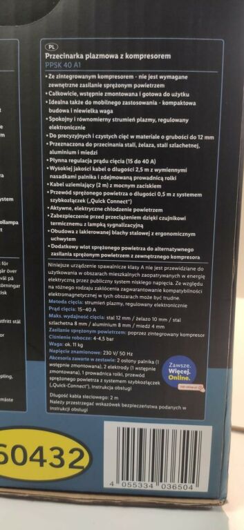 PRZECINARKA PLAZMOWA PARKSIDE PPSK 40 A1
