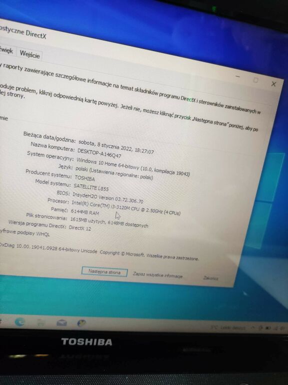LAPTOP TOSHIBA SATELLITE L855-175 + ZASILANIE