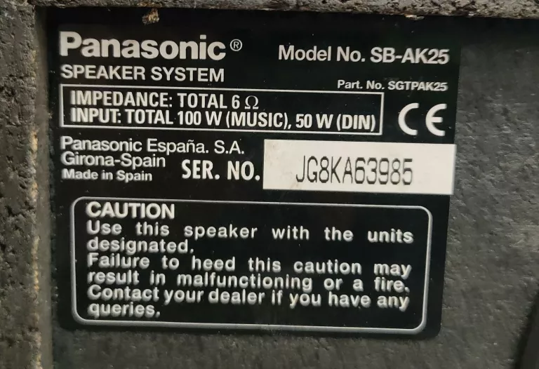 KOLUMNY GŁOŚNIKOWE PANASONIC SB-AK25 2X50W