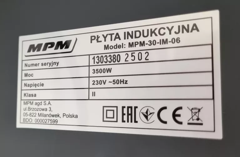 PŁYTA INDUKCYJNA MPM MPM-30-IM-06