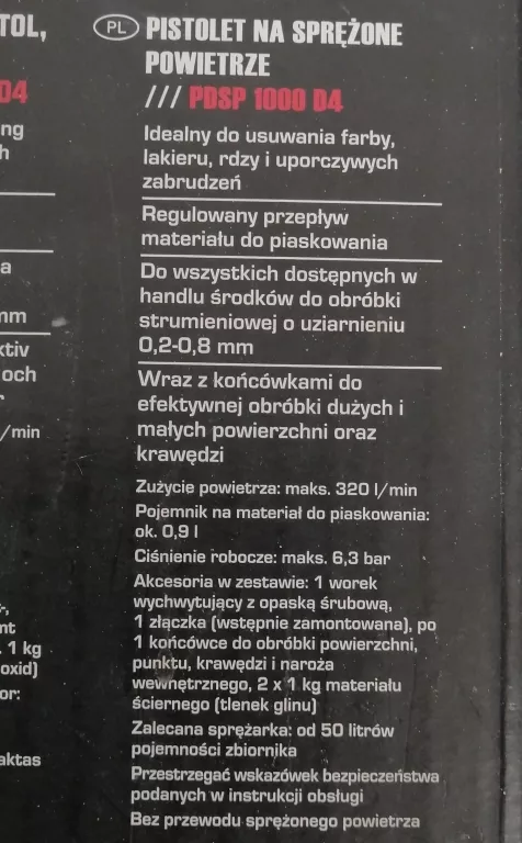 PISTOLET DO PIASKOWANIA PARKSIDE PDSP 1000 D4