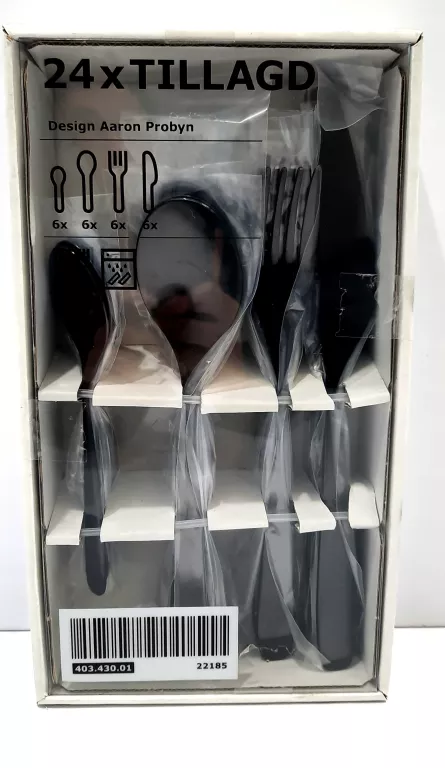 IKEA KOMPLET TILLAGD SZTUĆCÓW 24 SZTUKI CZARNE