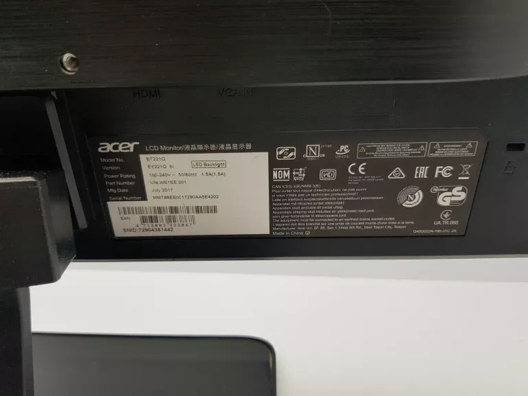 MONITOR ACER ET221Q FULL HD HDMI 21,5 CALI