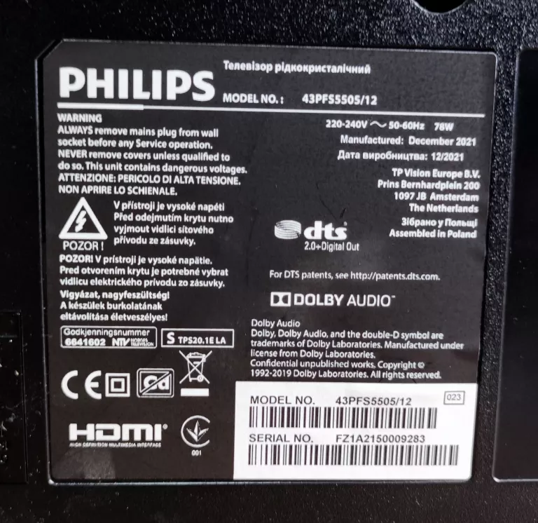 TELEWIZOR PHILIPS 43PFS5505