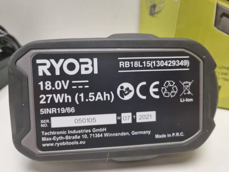 AKUMULATOR 18V 1,5AH I ŁADOWARKA RYOBI RC18120-11