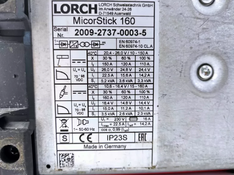 SPAWARKA INWERTOROWA LORCH MICORSTICK 160 10-150A