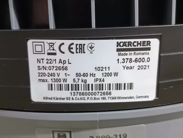 ODKURZACZ PRZEMYSŁOWY KARCHER NT 22/1 AP L