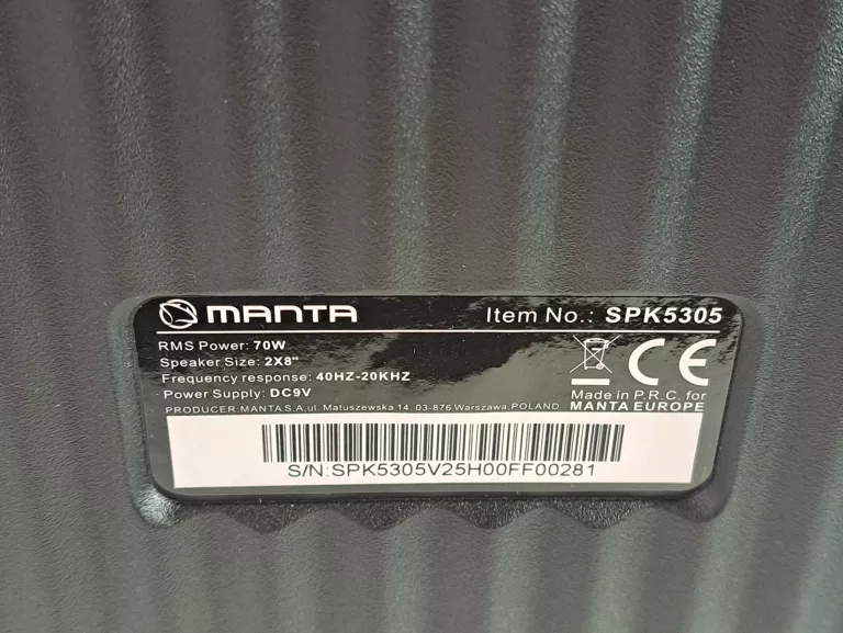 GŁOŚNIK BT MANTA SPK5305 70W RADIO FM BLUETOOTH