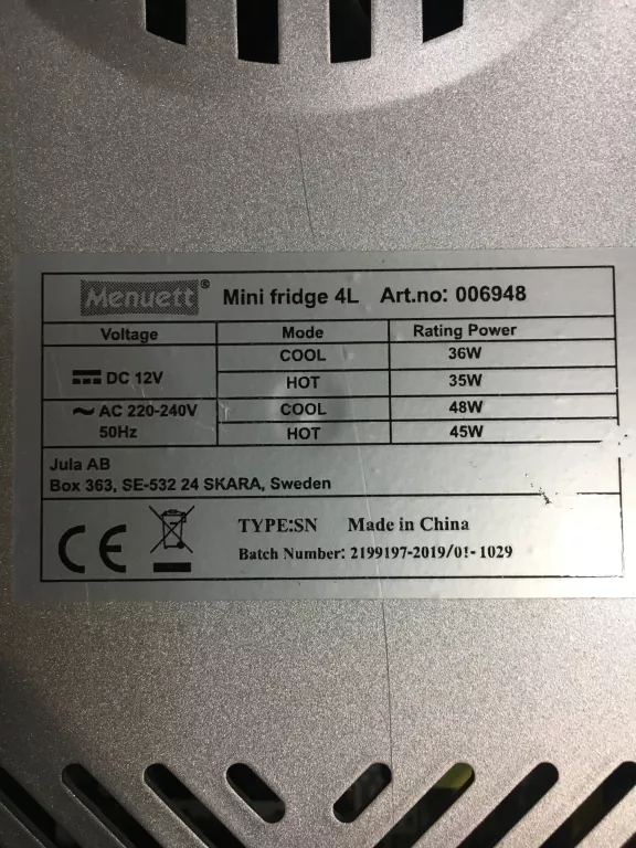 PRZENOŚNA MINI LODÓWKA 4L MENUETT KABEL ZASIL