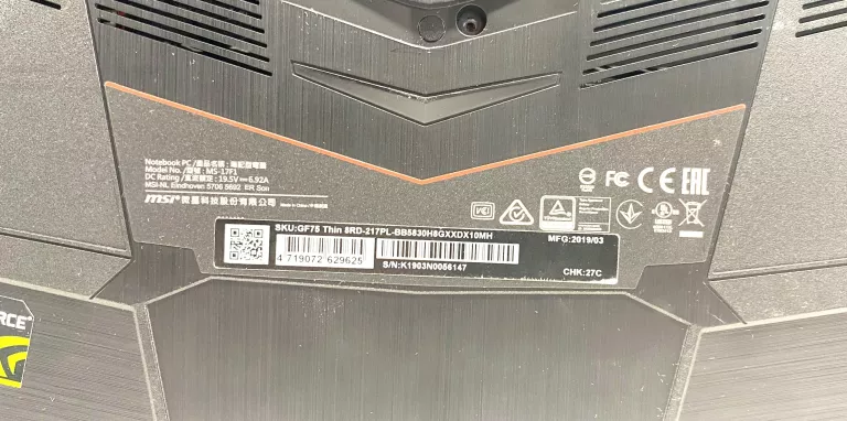 LAPTOP MSI GF75 I5 8GB GTX1050TI 240GBSSD WIN10