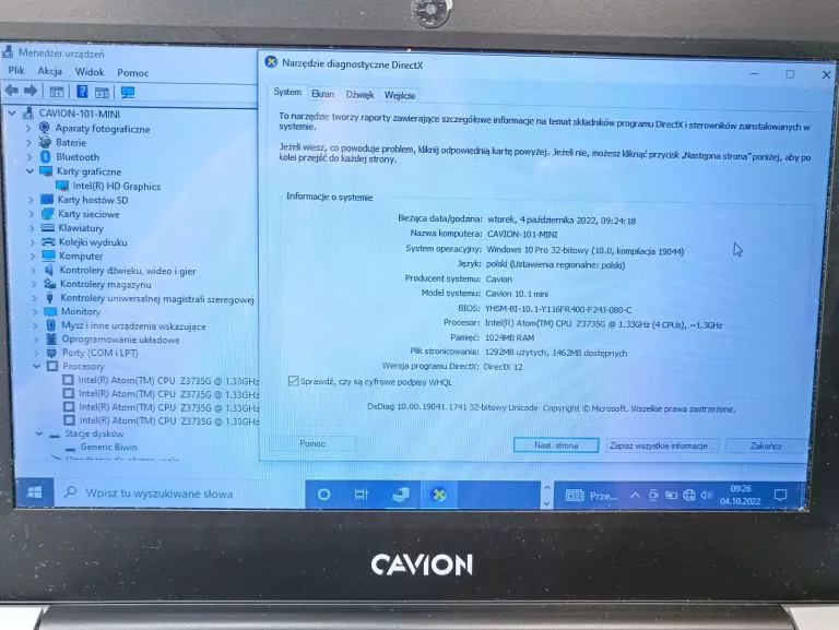 LAPTOP CAVION 10.1 MINI 1GB RAM/ATOM/DYSK 32GB