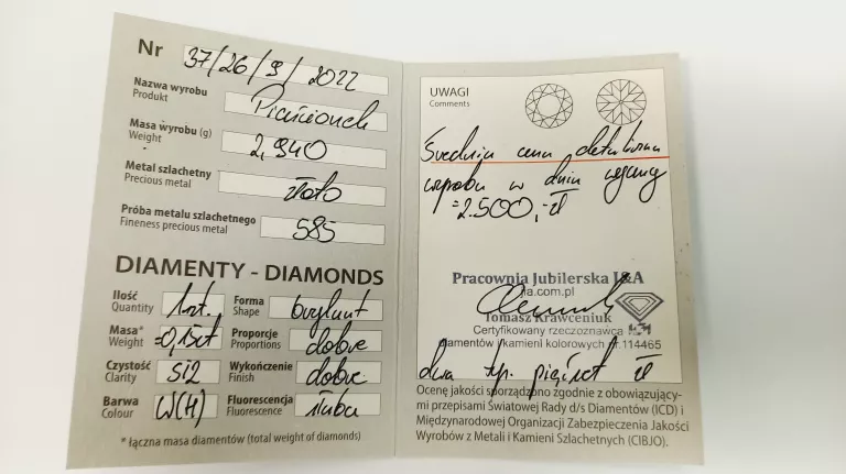 ZŁOTY PIERŚCIONEK Z BRYLANTEM 14K 2.96G